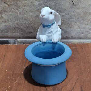 Faroy Bunny Rabbit Figurine Trinket Box Planter Candle Holder
